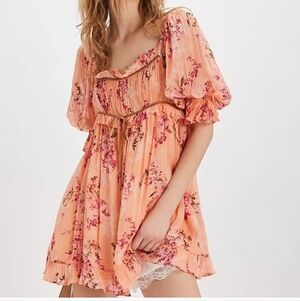 NWT Free People Marney Mini Dress Peach Combo L